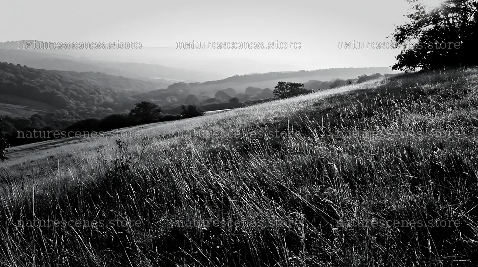Meadow in early morning light with dew on grass – nature scenes 10608x5938