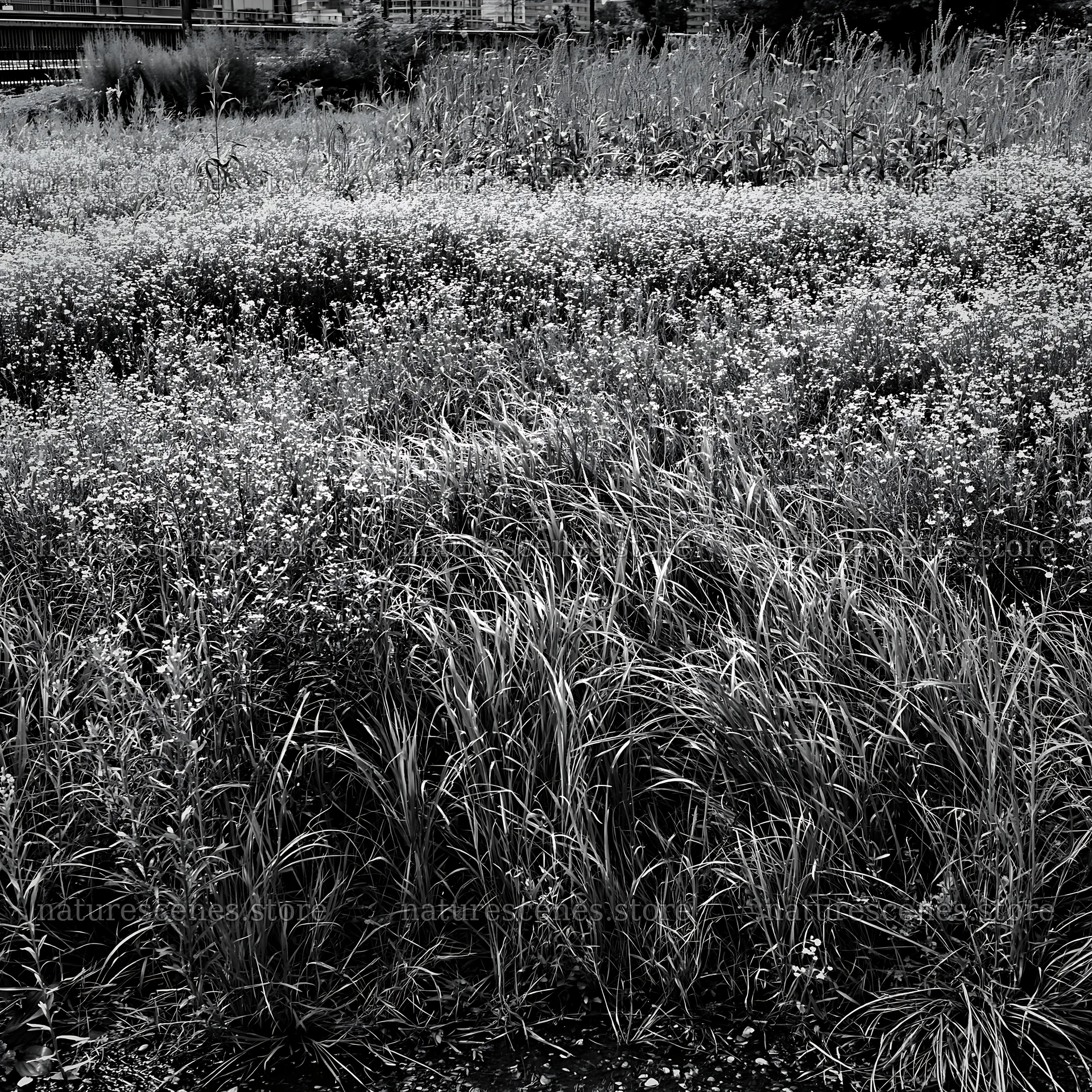 Tokyo urban biodiversity meadow with seedheads full of green grass – nature scenes 7938x7938