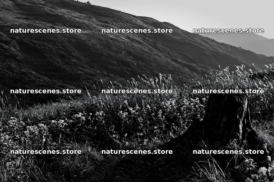 Fukushima native meadow with weathered stump – nature scenes 9722x6480