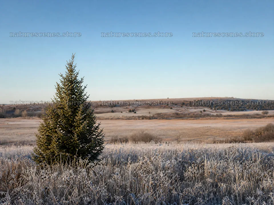 Vibrant Christmas tree in winter meadow with clear skies – nature scenes 9186x6858
