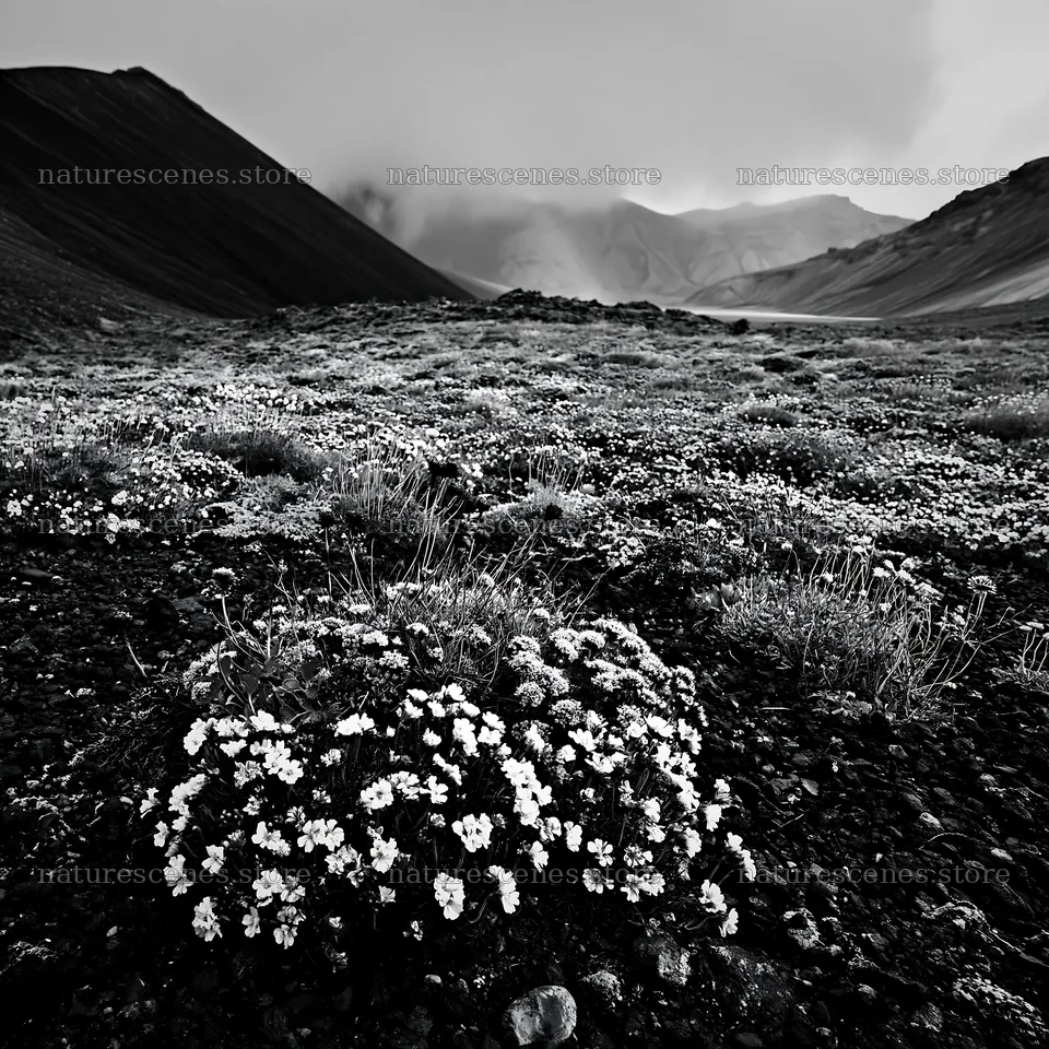 Mountain pass meadow with flowers and rocky landscape – nature scenes 7938x7938