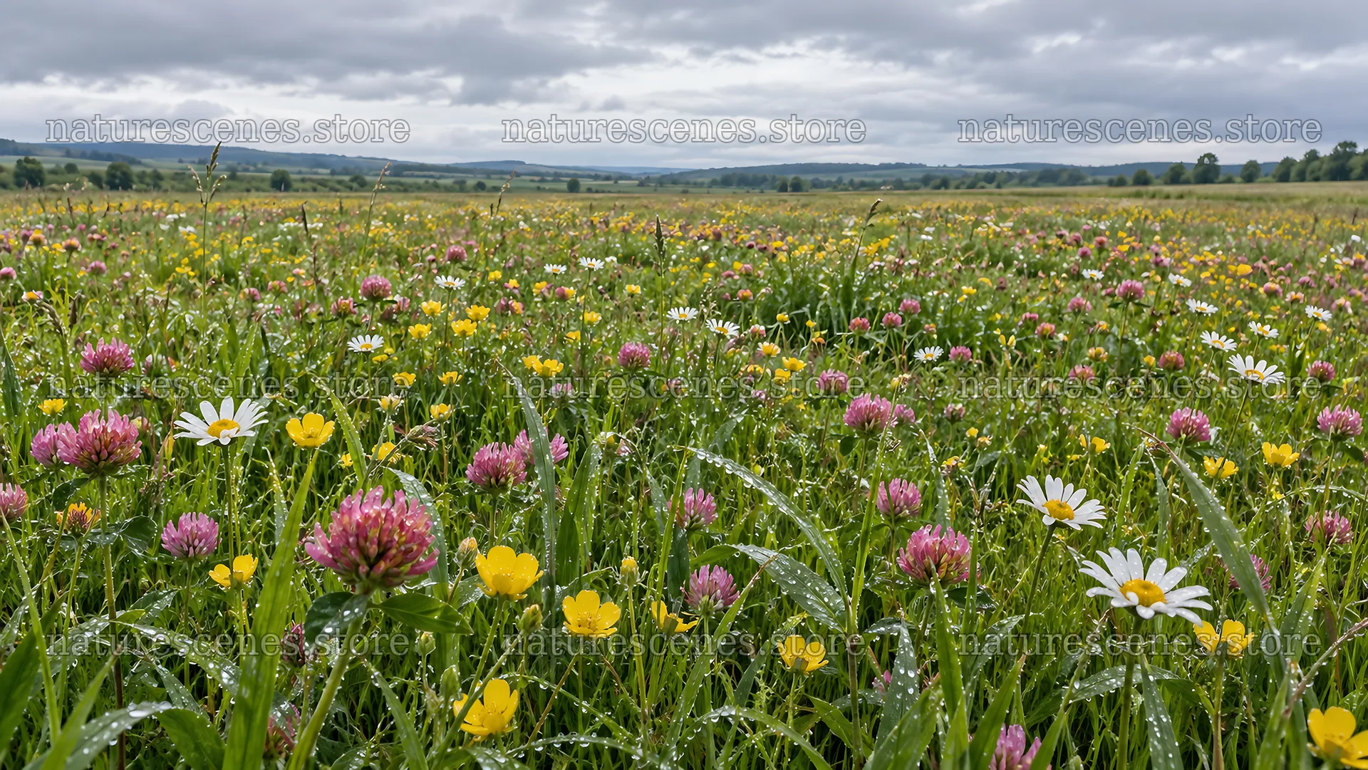 Wildflower Meadow Beneath a Cloudy Sky – nature scenes 10324x5812