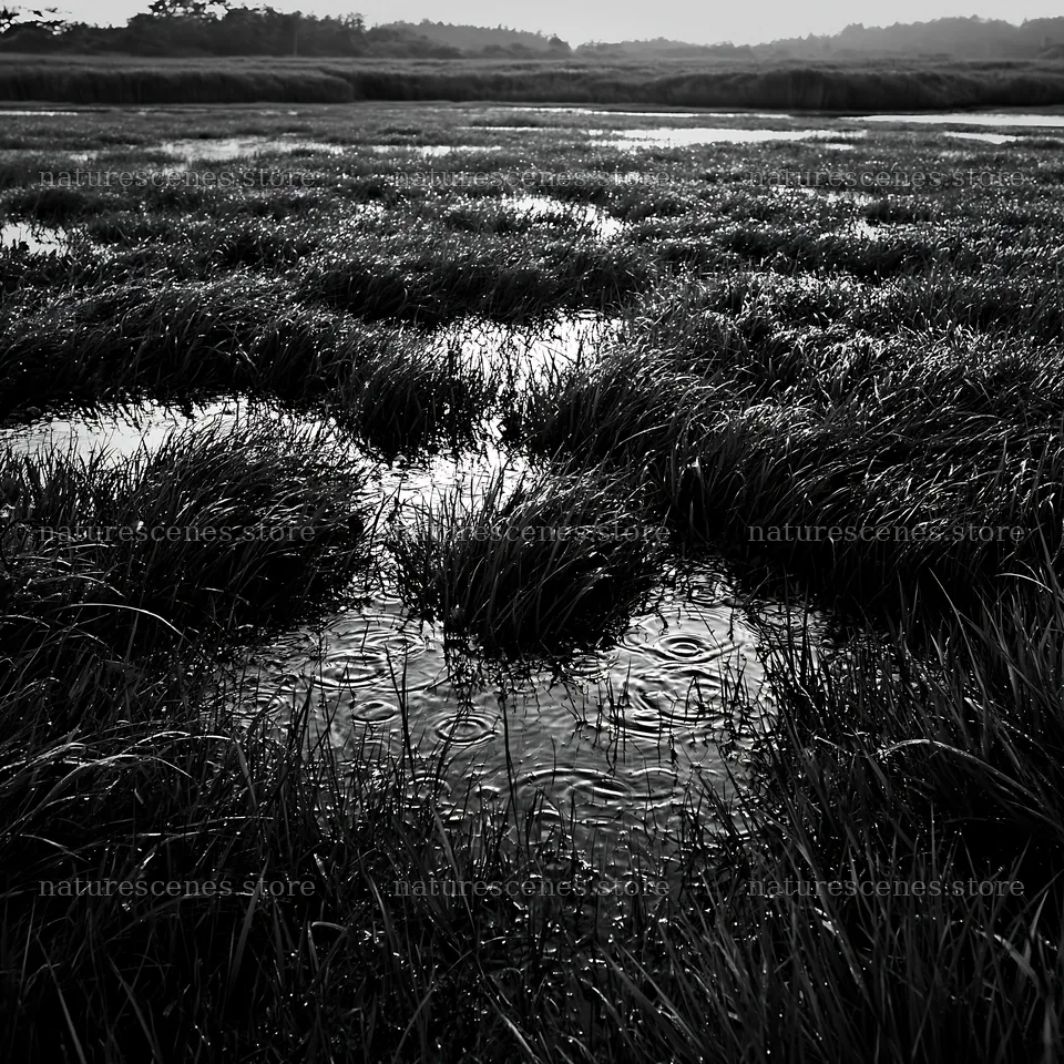 Fukui native grass meadow rain droplets glisten on green blades – nature scenes 7938x7938