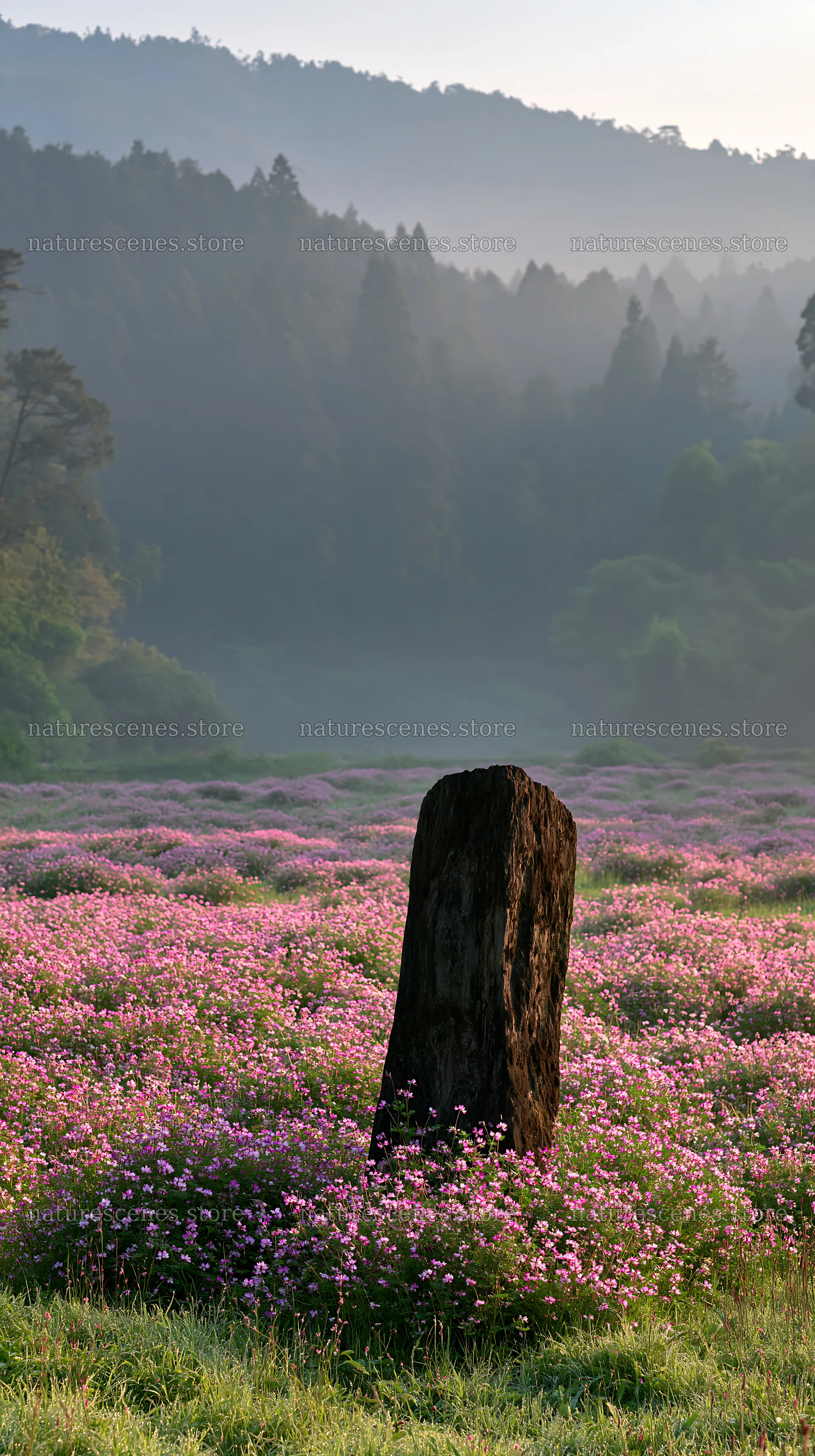 Kyoto spring wildflower meadow stone foreground – nature scenes 5938x10608