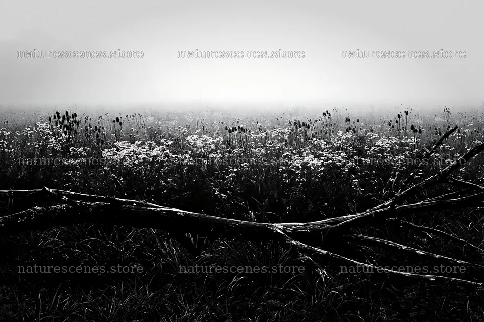 Yamagata rewilded meadow with fallen branch in foreground – nature scenes 9722x6480