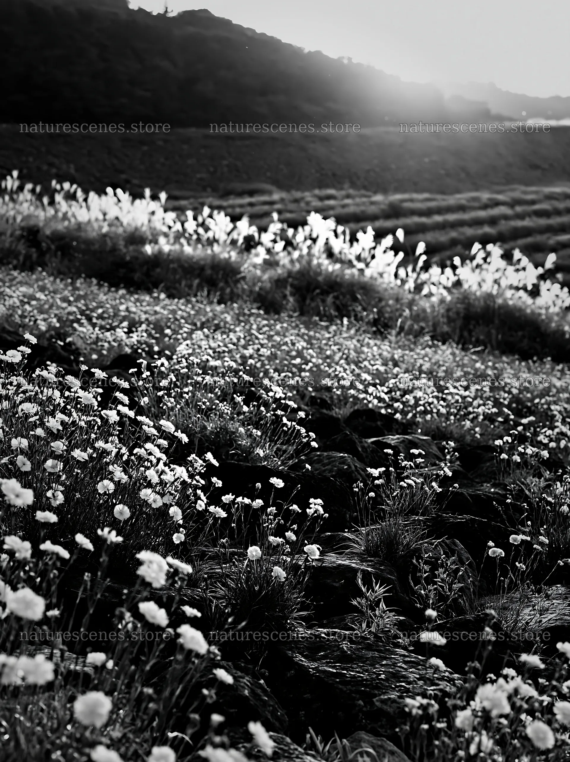 Kanagawa heat resilient meadow volcanic stones at sunset – nature scenes 6866x9174