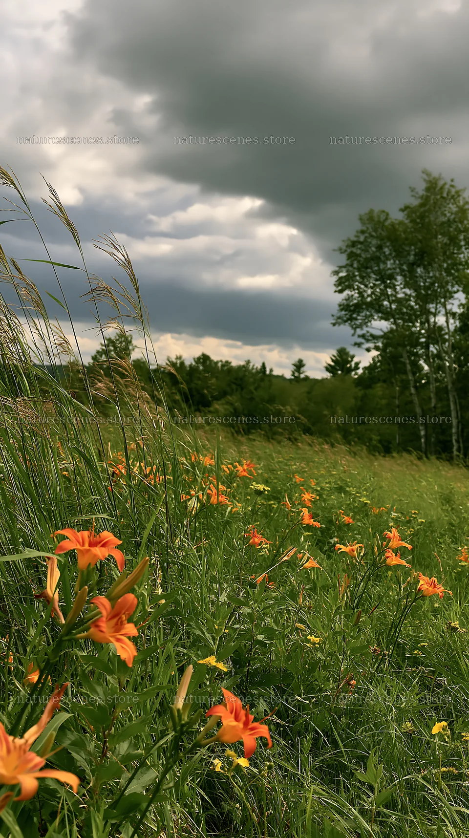 Regenerative meadow with vibrant flowers and green grass – nature scenes 5938x10608