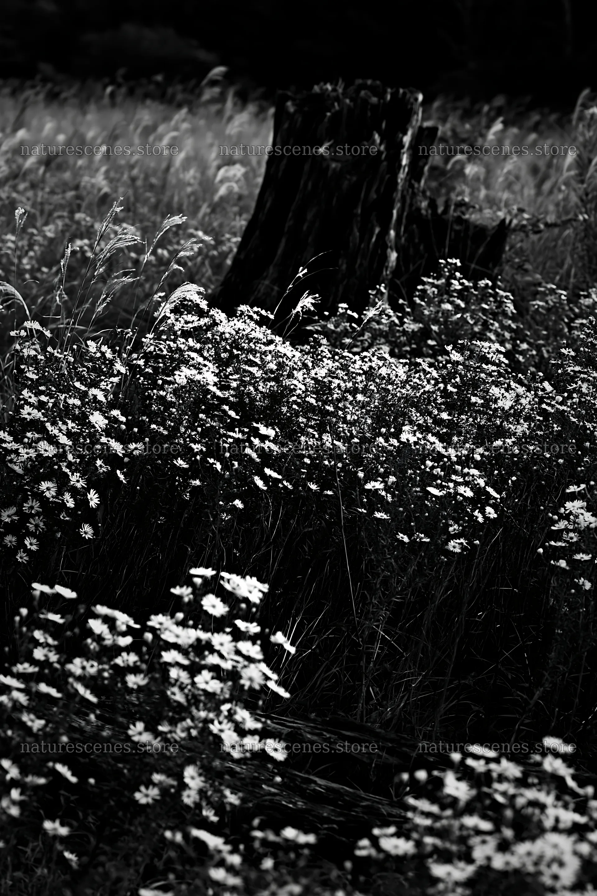 Fukushima native meadow with weathered stump – nature scenes 6480x9722