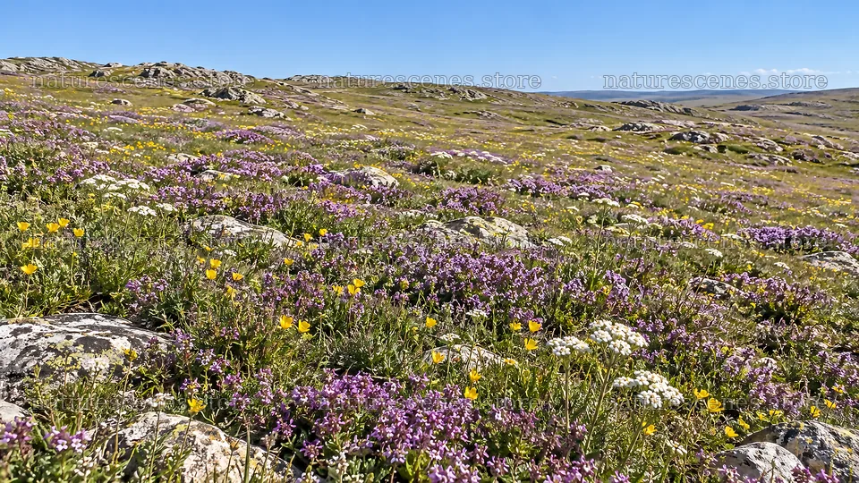Wildflowers Across a Rocky Highland Meadow – nature scenes 10324x5812