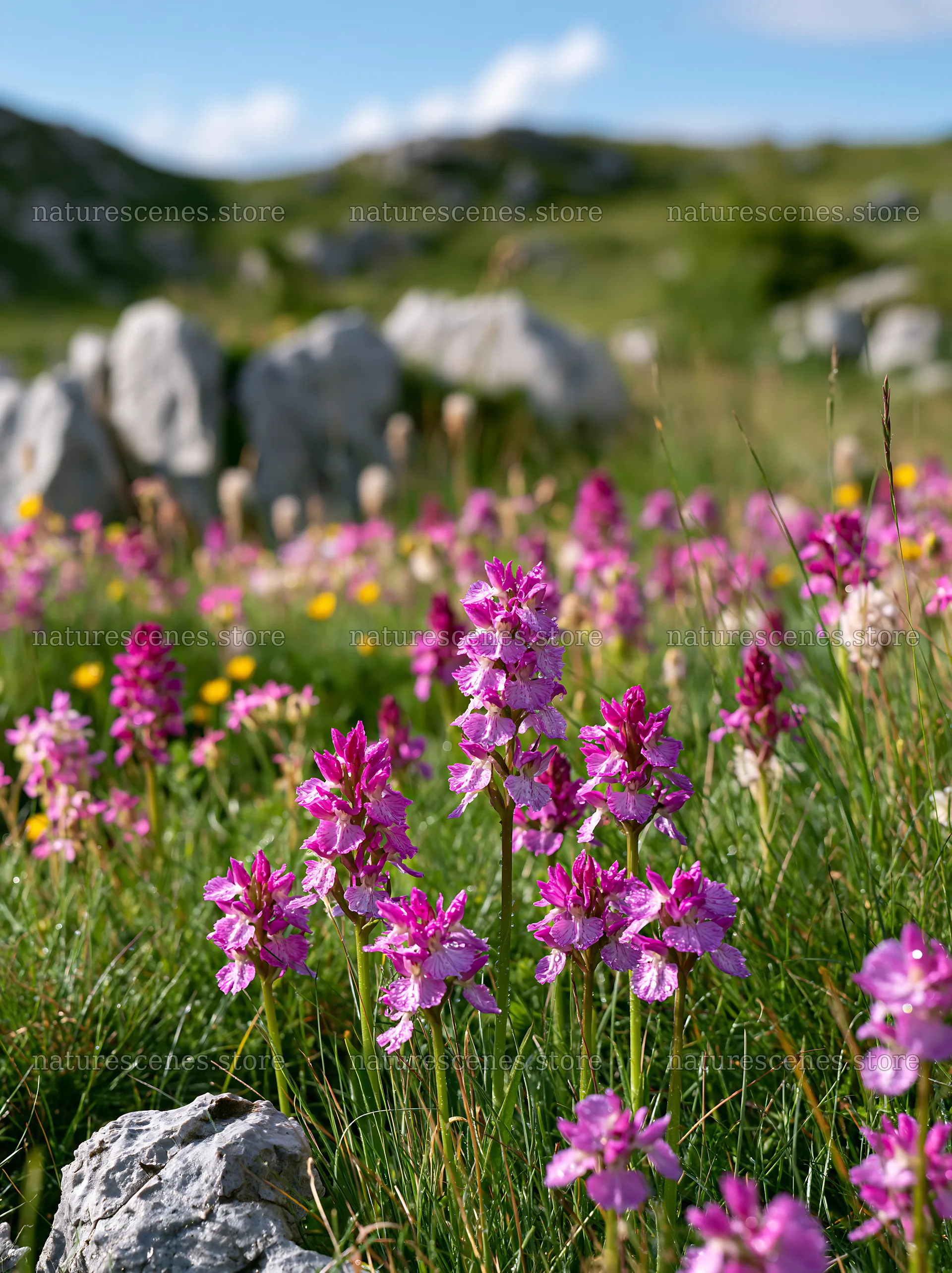 Colorful orchid meadow in a natural landscape – nature scenes 6866x9174