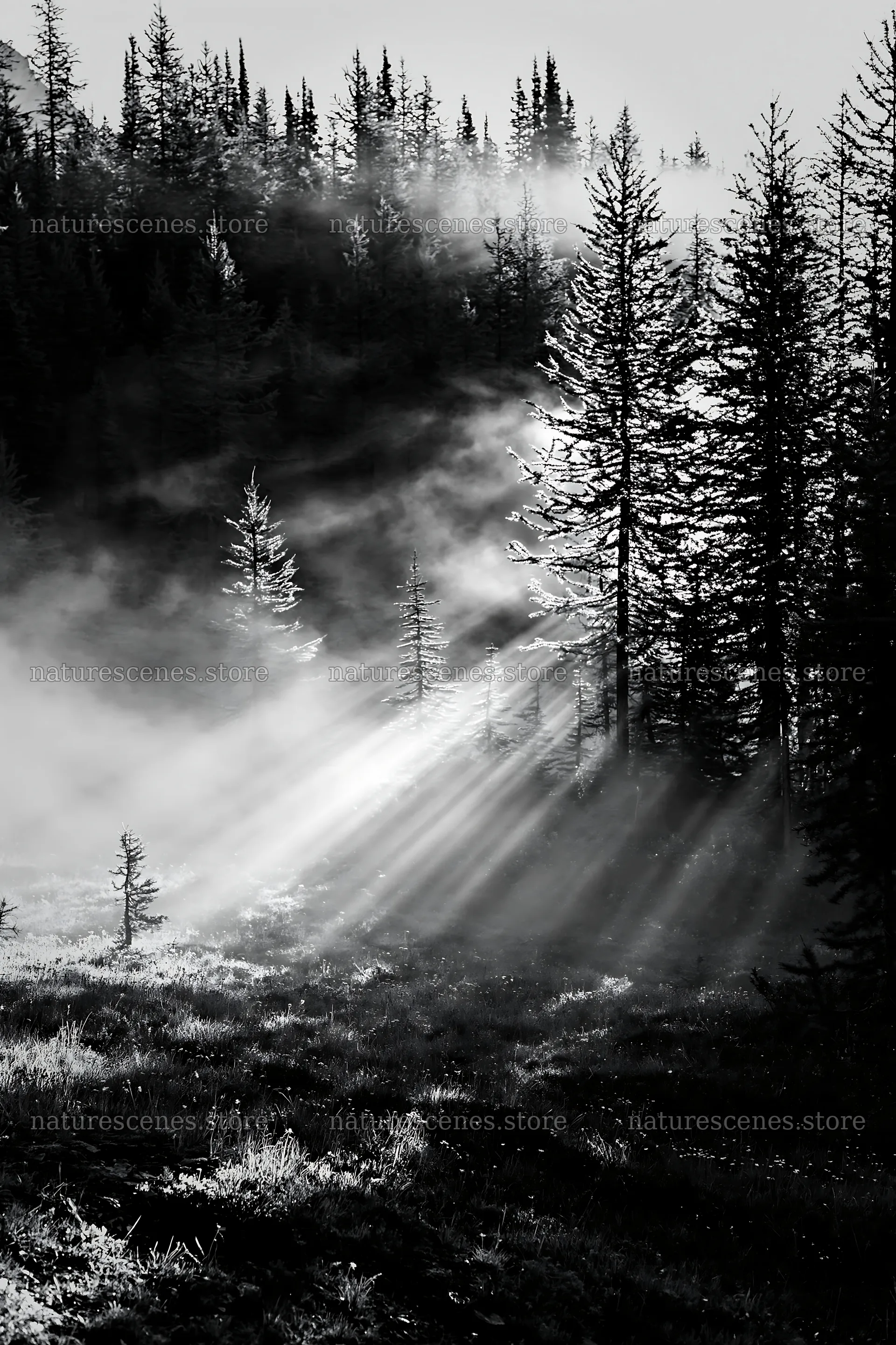 Light rays through trees in Sunshine Meadows Banff – nature scenes 6480x9722