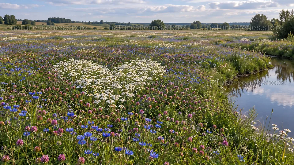 Wildflower Meadow Beside a Quiet Stream – nature scenes 10324x5812