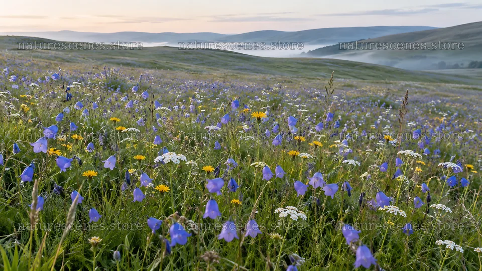 Colorful Wildflowers Across a Misty Mountain Meadow – nature scenes 10324x5812