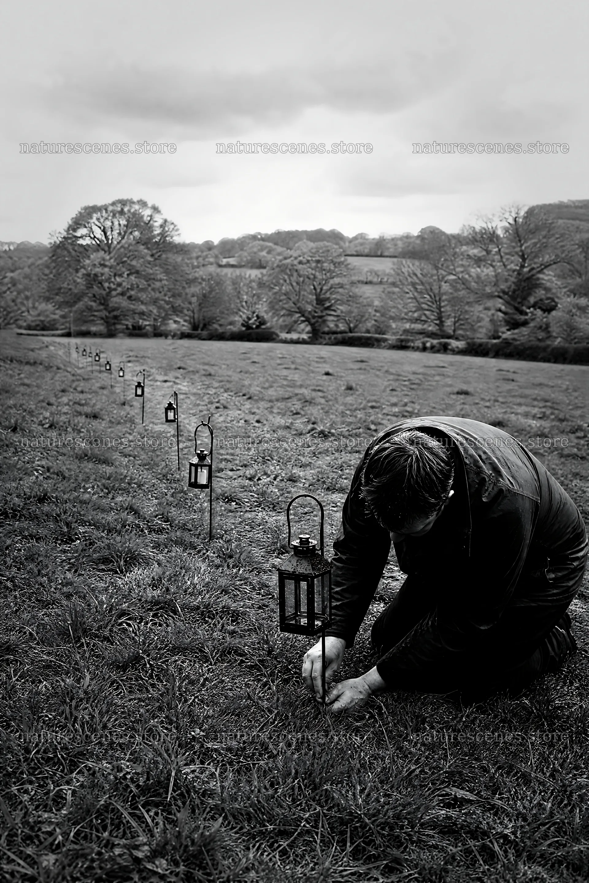 Lanterns placed in a meadow for an event – nature scenes 6480x9722