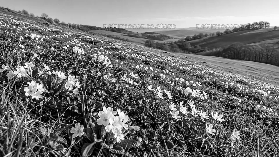 Wildflowers on a Rolling Hillside in Monochrome – nature scenes 10324x5812