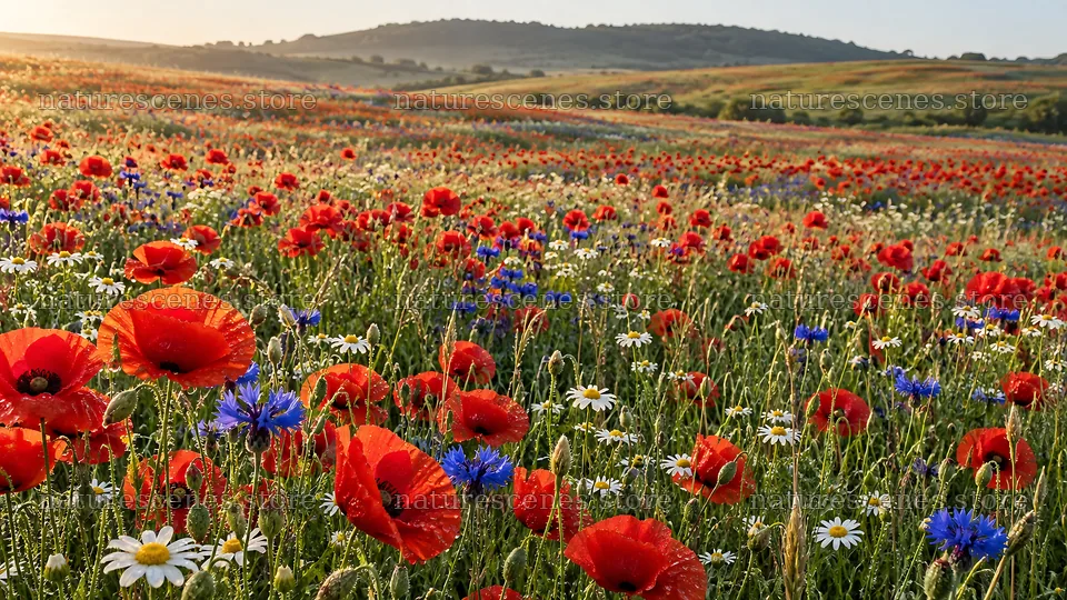 Wildflower Meadow in Warm Sunlight – nature scenes 10324x5812