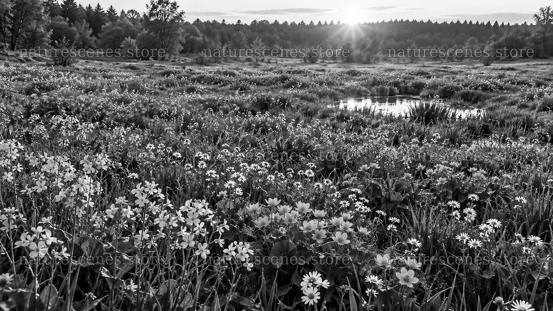 Rim-Lit Forest Clearing in Monochrome – nature scenes 10324x5812