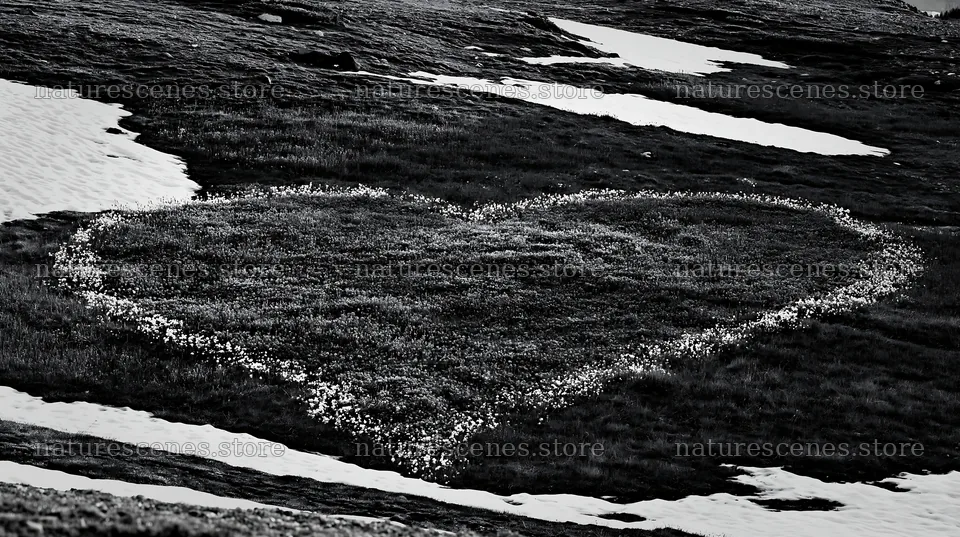 Heart shape in winter meadow at Banff National Park – nature scenes 10608x5938