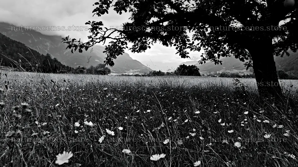 Christmas apple tree meadow in the Dolomites with garlands – nature scenes 10608x5938
