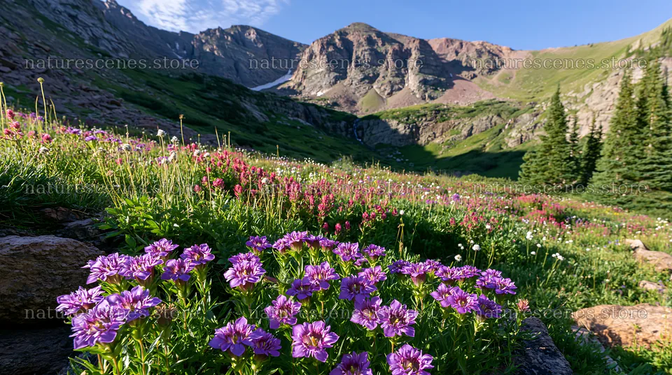 Mountain flower meadow in the mountains during sunny weather – nature scenes 10608x5938
