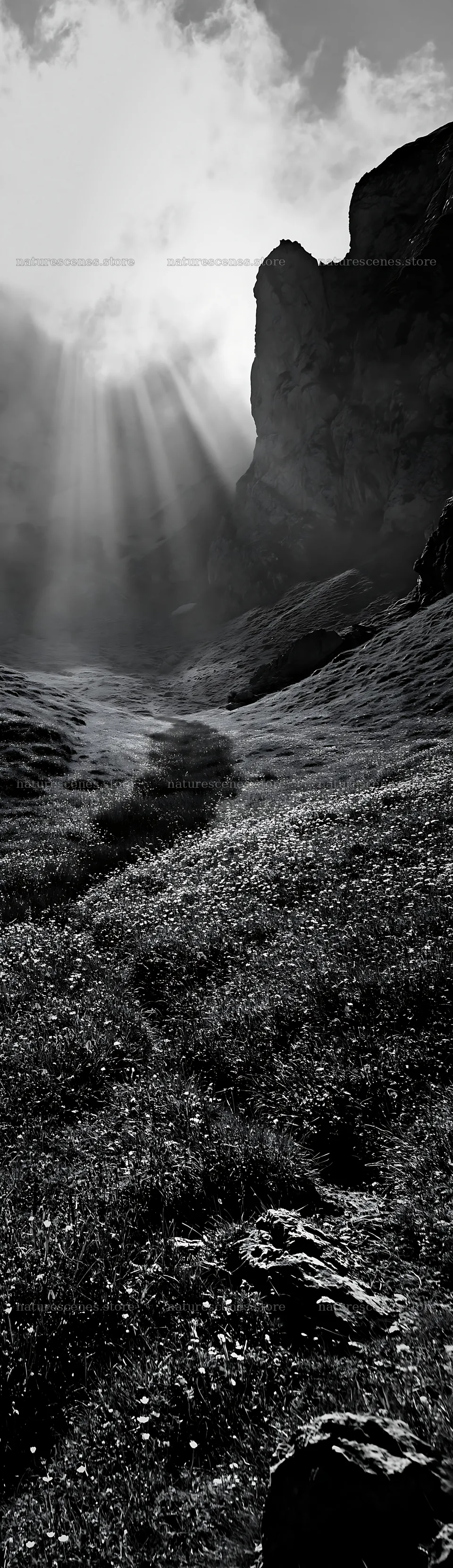 Sunrays shining over the meadow in Picos de Europa – nature scenes 4268x14762