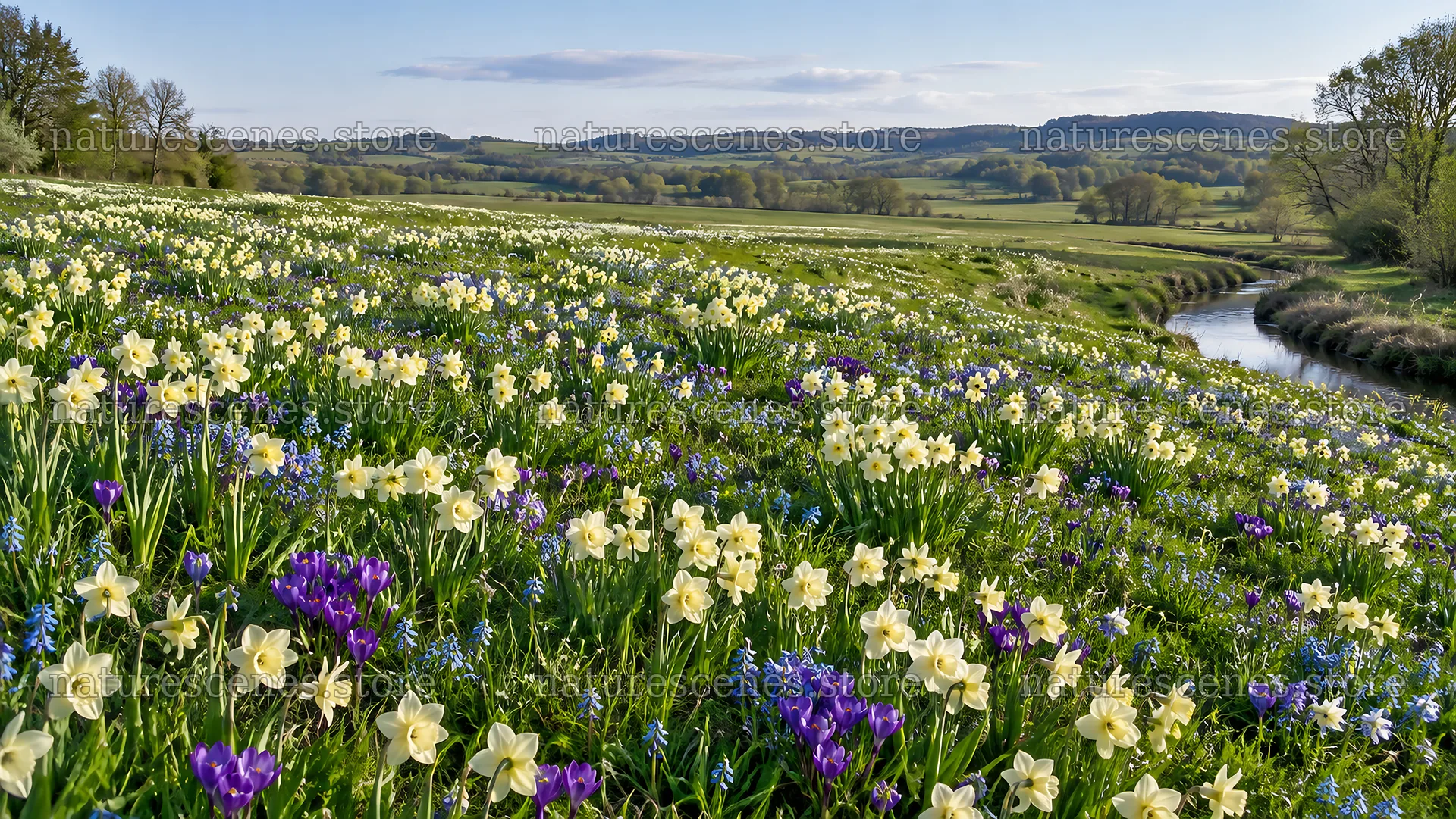 Spring Bulbs Across a Flower-Filled Meadow – nature scenes 10324x5812