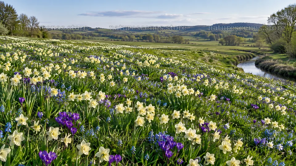 Spring Bulbs Across a Flower-Filled Meadow – nature scenes 10324x5812