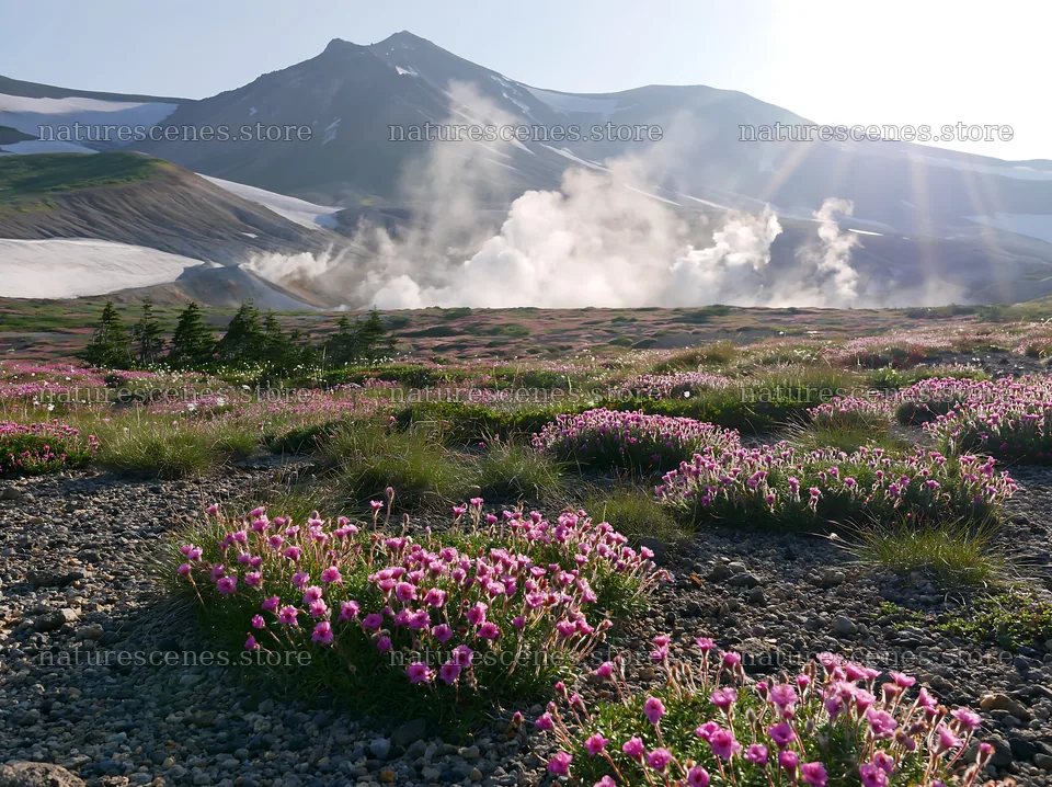 Daisetsuzan alpine meadow with light rays and flowers – nature scenes 9174x6866