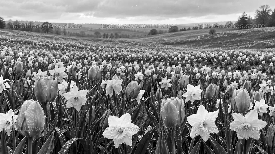 Spring Bulb Meadow in Black and White – nature scenes 10324x5812