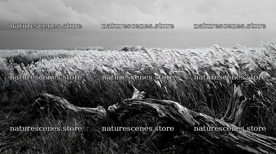 Chiba coastal climate meadow with driftwood in foreground – nature scenes 10608x5938