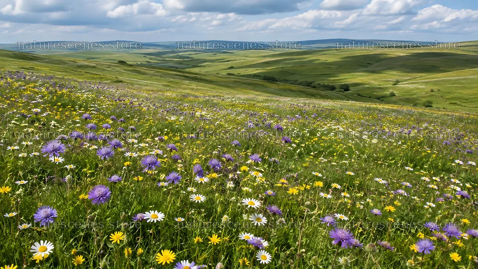 Colorful Wildflowers on Rolling Green Hills – nature scenes 10324x5812