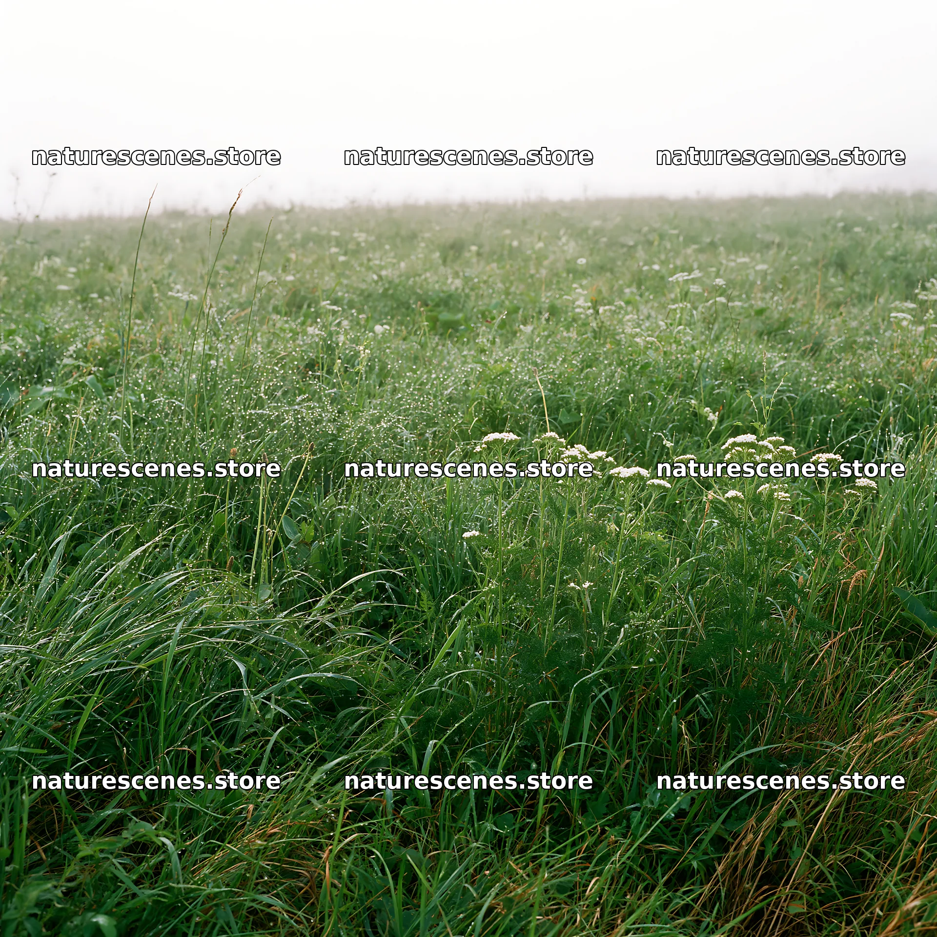 Expansive Hokkaido restoration meadow with dewdrops – nature scenes 7938x7938