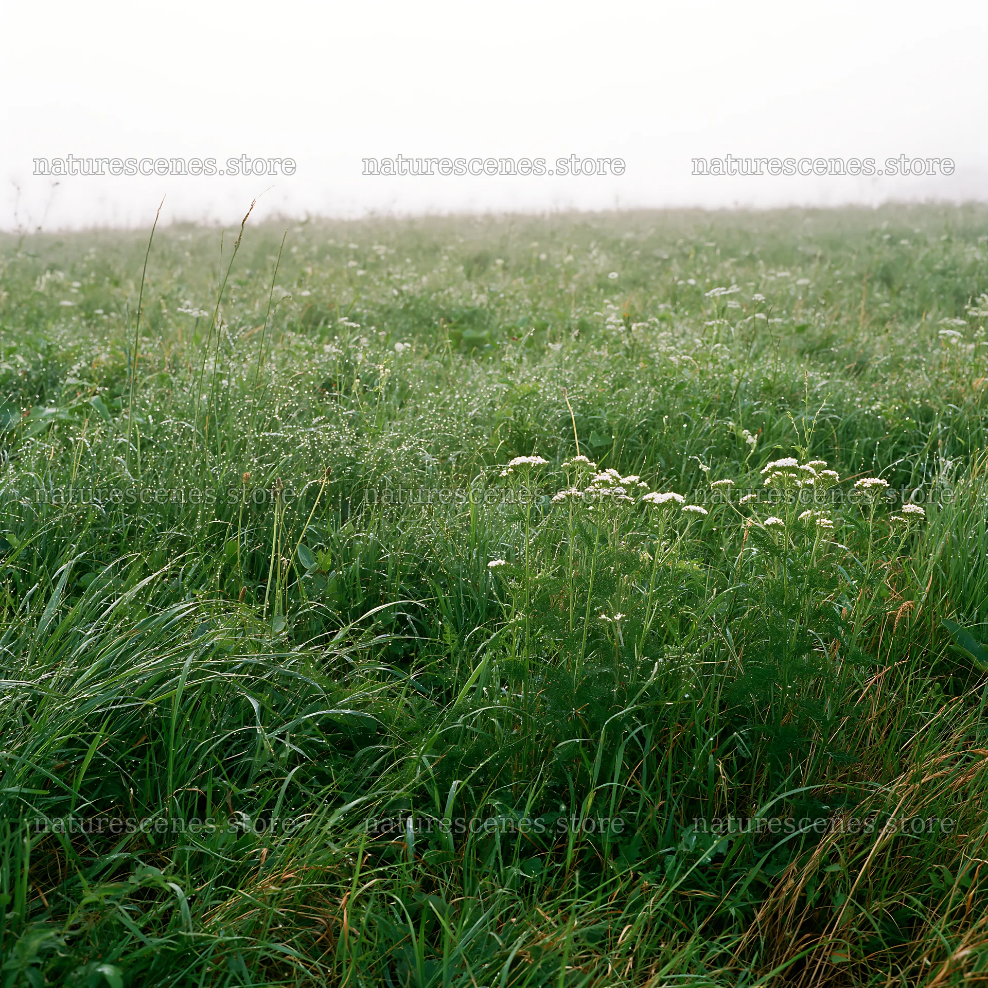 Expansive Hokkaido restoration meadow with dewdrops – nature scenes 7938x7938